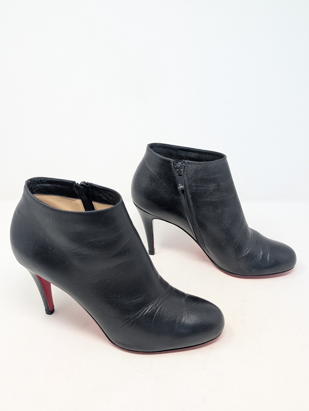 Christian Louboutin Belle Black Leather Ankle Boots Booties 85mm Size 38